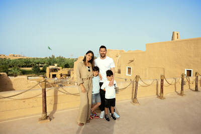 Leo Messi and wife Antonella and kids Mateo and Ciro at Diriyah Saud