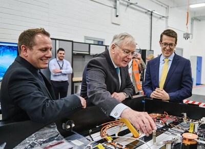 His Royal Highness, the Duke of Gloucester (center) toured the BCIMO site in late April, meeting the TAE Power Solutions team, including Chief Commercial Officer Ben Russell (right)