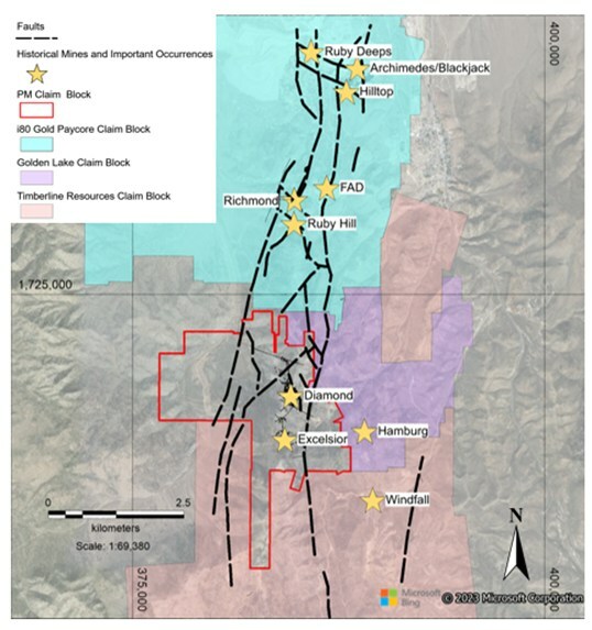 Figure 1: Eureka Mountain Belt Historical mines and important occurrences. (CNW Group/North Peak Resources Ltd.) Figure 1: Eureka Mountain Belt Historical mines and important occurrences. (CNW Group/North Peak Resources Ltd.)