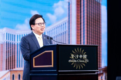 Sands China Ltd. President Dr. Wilfred Wong speaks Thursday at a press conference at The Londoner Macao, announcing the 2023 Sands Shopping Carnival.