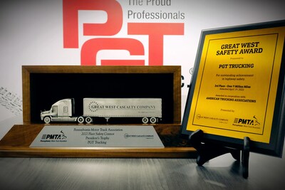 PGT Trucking was awarded the Fleet Safety Award, Third Place, and President's Trophy by the Pennsylvania Motor Truck Association and Great West Casualty Company.
