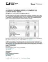 CANADIAN UTILITIES LIMITED REPORTS ON DIRECTOR ELECTION VOTING RESULTS