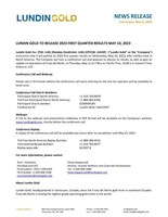 LUNDIN GOLD TO RELEASE 2023 FIRST QUARTER RESULTS MAY 10, 2023 (CNW Group/Lundin Gold Inc.)