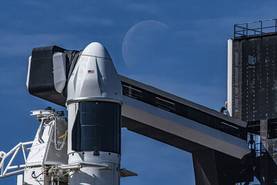 A SpaceX Dragon cargo spacecraft is seen atop the company's Falcon 9 rocket at NASA's Kennedy Space Center in Florida, in preparation for SpaceX's 27th commercial resupply services launch to the International Space Station for NASA. Credits: SpaceX