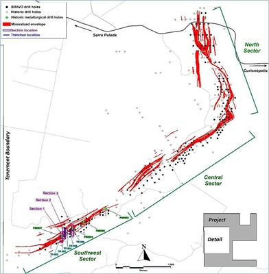 Figure 7: Location of Bravo Trenches and Sections Reported in this News Release (CNW Group/Bravo Mining Corp.)