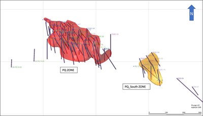 3D Perspective of the Peasco Quemado Project Drill Hole Locations and the Two Mineralized Envelopes