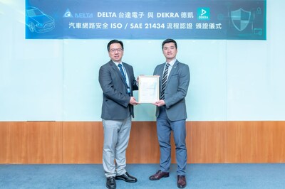 Steve Liu, (left) Director of EVSBG Traction Inverter Business Unit at Delta and Aaron Lee (right), Managing Director of DEKRA Taiwan