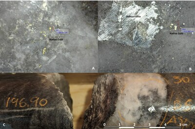 Figure 4: Visible Gold Observed in DDRCCC-23-041 (see news release dated April  12, 2023) (CNW Group/Sitka Gold Corp.)