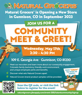 The Colorado-based, family-operated company invites the community for a "Meet & Greet" on Weds., May 17th, 2023.  Learn more about the new store coming to Gunnison, and the company's passion for health and sustainable practices. Natural Grocers Crew members will be onsite to answer any questions.