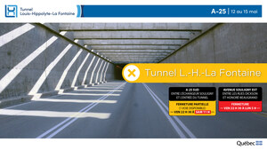 Réfection majeure du tunnel Louis-Hippolyte-La Fontaine - Fermeture partielle de l'autoroute 25 en direction sud durant la nuit du 12 au 13 mai