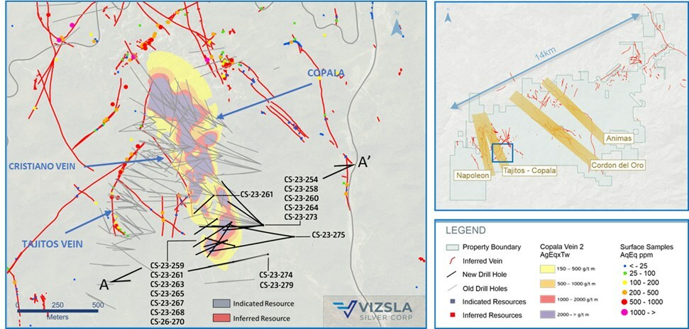 Figure 1: Plan map of recent drilling centered on the Copala structure. (CNW Group/Vizsla Silver Corp.) Figure 1: Plan map of recent drilling centered on the Copala structure. (CNW Group/Vizsla Silver Corp.)