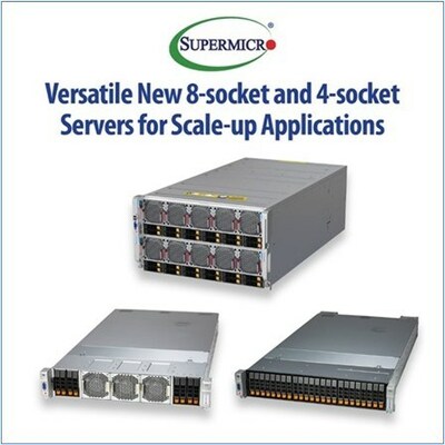 Novos servidores versáteis de 8 soquetes e 4 soquetes para aplicações em escala (PRNewsfoto/Super Micro Computer, Inc.)