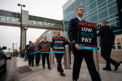 More than 800 off-duty NetJets pilots and their family members traveled to participate in an informational picket hosted by NJASAP outside the 2023 Berkshire Hathaway Shareholders' Meeting on Saturday, May 6 in Omaha.