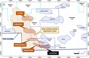 PAN GLOBAL SECURES SURFACE ACCESS TO EXPLORE A 680 HECTARE AREA WEST OF THE LA ROMANA COPPER-TIN DISCOVERY AT THE ESCACENA PROJECT, SPAIN
