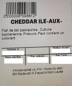 Présence d'informations erronées quant au type de certains fromages réemballés et vendus par l'entreprise Fromagerie Le P'tit Train du Nord