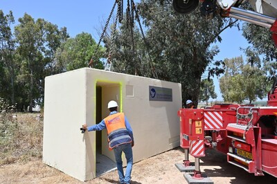 Bomb shelter provided by the International Fellowship of Christians and Jews being installed in Ashkelon, Israel on May 11, 2023. In recent years, The Fellowship has donated more than 400 such shelters throughout Israel. Photo Credit: IFCJ, 2023