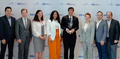 The 2023 Hearst Health Prize winner from Stanford Medicine and leadership from the UCLA Center for SMART Health and Hearst Health, and judges for the competition. Left to right: Charles Tuchinda, MD, Hearst Health; Gregory Dorn, MD, MPH, Hearst Health; Rochelle Cross, Hearst Health; Ivelyse Andino, Radical Health; Alexander Sandhu, MD, MS, Stanford Medicine; Jennifer K. Wagner, JD, PhD, Penn State; Alex Bui, PhD, UCLA; Arash Naeim, MD, PhD, UCLA. The $100,000 Hearst Health Prize is an annual award for excellence in data science in healthcare.