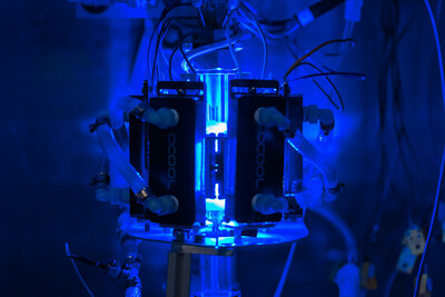 Syzygy photoreactor used during catalyst testing. Photo courtesy of Brandon Martin, Rice University