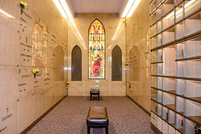 Our prayerful and sacred mausoleum glass cremation niches and marble crypts provide the perfect environment to remember and celebrate the life of your loved ones. Financing available.