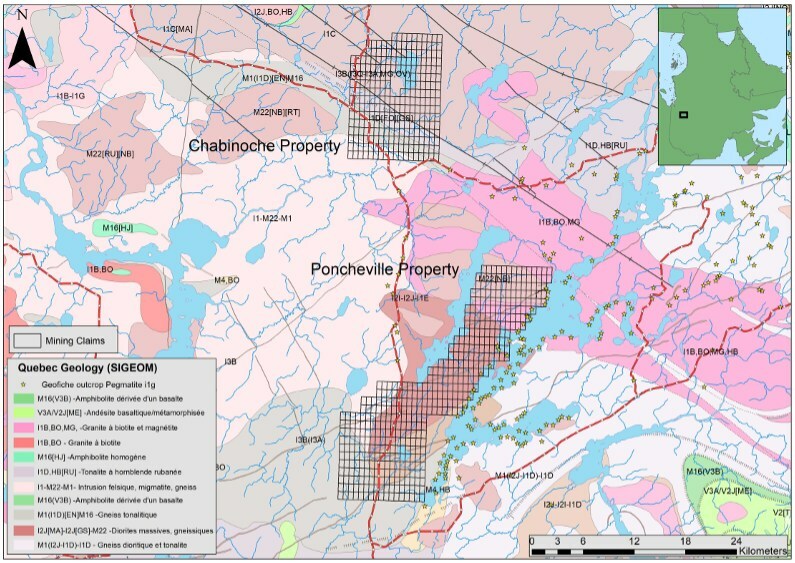 Figure 1 – location and claim map of the Chabinoche Project in the James Bay Mining District of Quebec. (CNW Group/CDN Maverick Capital Corp.) Figure 1 – location and claim map of the Chabinoche Project in the James Bay Mining District of Quebec. (CNW Group/CDN Maverick Capital Corp.)