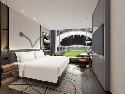 Rendering of the guest room at Radisson Blu Hotel, Shanghai Stadium