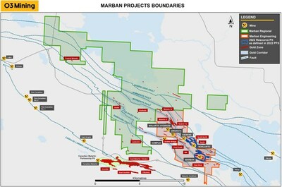 Figure 1 - Carte de la propriété Marban (Groupe CNW/O3 Mining Inc.)