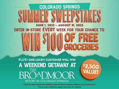 Natural Grocers announces summer sweepstakes at both Colorado Springs store locations: June - August 2023. Customers can enter to win free groceries, each week, plus a chance to win a grand prize getaway for two.