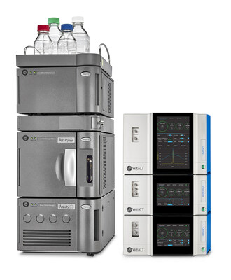 Waters ACQUITY™ Ultra Performance Liquid Chromatography system alongside a stack of Wyatt Technology light scattering detectors including the DAWN®, OptiLab®, ViscoStar®.
