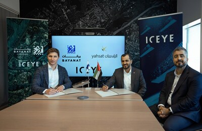 Participants in the signing image, from left to right: Rafal Modrzewski, CEO and Co-Founder of ICEYE, Hasan Al Hosani, CEO of Bayanat, Ali Al Hashemi, Group CEO of Yahsat