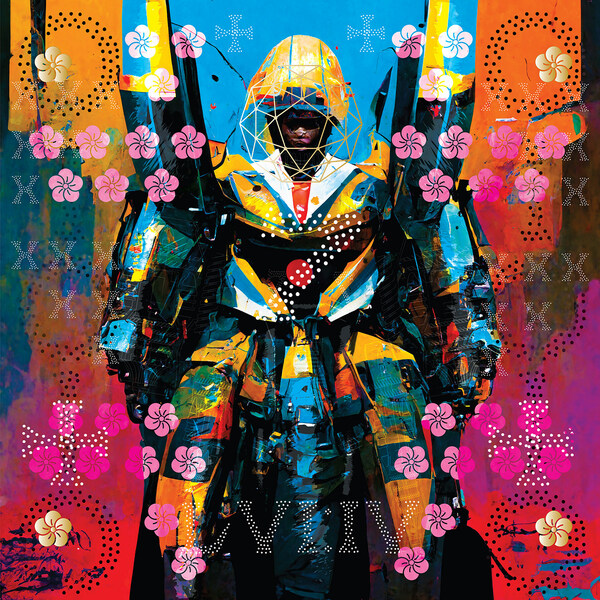 Jason Mayden (b. 1980)
Psalms 56:4 NIV, 2023

Acrylic paint, pencil, oil pastel, color pencil, digital manipulation (Midjourney, Adobe Illustrator, Photoshop), Tango C2S board, multi-layer print, gold leaf embellishments
44 x 44 inches

Examining courage, intergenerational trauma, hyper-masculinity, and mental health through the father's gaze.