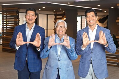 Three proud graduates from the University of Miami and the Leonard M. Miller School of Medicine, happily display "The U" symbol while celebrating the family's $3 million endowment to expand access to health equity at the University. Pictured from left to right: Chris Chen, M.D., ChenMed CEO, James Chen, M.D., Ph.D., ChenMed Founder, and Gordon Chen, M.D., ChenMed Chief Medical Officer. ChenMed is transforming care through more than 125 centers and 15 states.