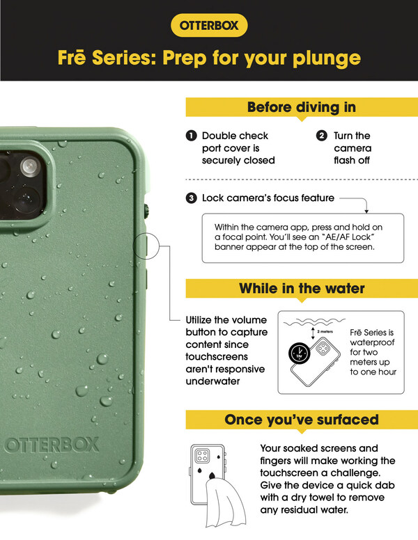 On your next beach adventure, ditch the extra gear for a waterproof OtterBox Frē Series protected iPhone.