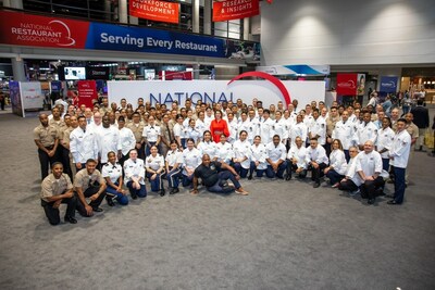 Winners of the 2023 Military Foodservice Awards, pictured here with National Restaurant Association CEO and president Michelle Korsmo, visited the National Restaurant Association Show in Chicago on Saturday, May 20, in conjunction with Armed Forces Day.