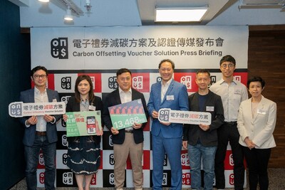 On-us launches brand new Carbon Offsetting Voucher Solution (from left to right: Dennis Shi, On-us Co-founder & CEO; Ophelia Lin, Vice-Chairperson of Friends of the Earth (HK) and Founding President of SME Sustainability Society; John Wong, Managing Director, Head of Global Payments Solutions at Hang Seng Bank; King Leung, Head of Fintech at InvestHK; Francis Ngai, Founder and CEO of Social Ventures Hong Kong; Max Song, CEO of Carbonbase; Honnus Cheung, On-us Co-founder & Chief Strategy Officer) On-us launches brand new Carbon Offsetting Voucher Solution (from left to right: Dennis Shi, On-us Co-founder & CEO; Ophelia Lin, Vice-Chairperson of Friends of the Earth (HK) and Founding President of SME Sustainability Society; John Wong, Managing Director, Head of Global Payments Solutions at Hang Seng Bank; King Leung, Head of Fintech at InvestHK; Francis Ngai, Founder and CEO of Social Ventures Hong Kong; Max Song, CEO of Carbonbase; Honnus Cheung, On-us Co-founder & Chief Strategy Officer)