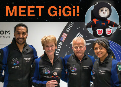 GiGi, the zero-gravity indicator on the Ax-2 mission, joins the crew including Commander Peggy Whitson and Pilot John Shoffner, both from the United States, and Mission Specialists Ali Alqarni and Rayyanah Barnawi representing the Kingdom of Saudi Arabia.