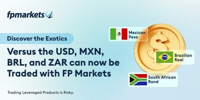 領先的外彙和差價合約經紀商 FP Markets 擴展其新興市場外匯產品，新增墨西哥比索 (MXN)、巴西雷亞爾 (BRL) 和南非蘭特 (ZAR)