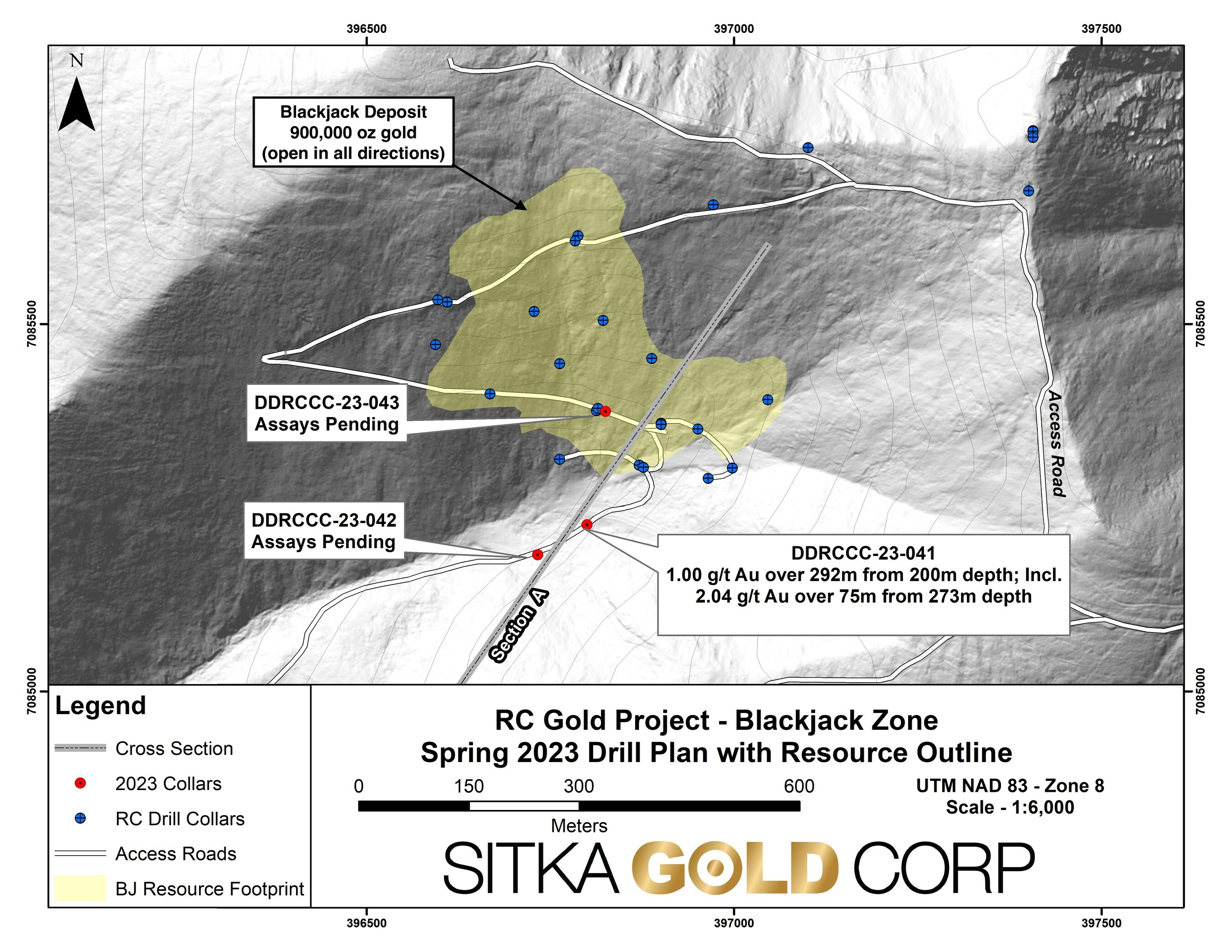 Figure 1: Plan map of drill hole locations at the Blackjack Zone (CNW Group/Sitka Gold Corp.) Figure 1: Plan map of drill hole locations at the Blackjack Zone (CNW Group/Sitka Gold Corp.)