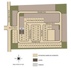 Lot map showing of neighborhood with two model homes and dozens of homesites