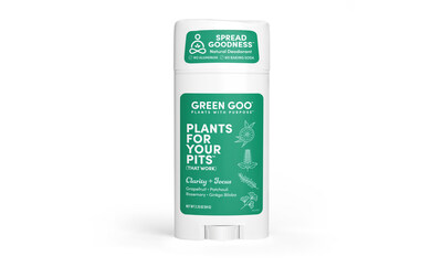 Green Goo Plants for Your Pits Clarity + Focus Deodorant (2.25 oz. Oval)<br />
Formulated with the bright, crisp aroma of grapefruit, a natural astringent and stimulant rich in beta carotene and lycopene, and balanced with ginger and patchouli, this formulation is fortified with a vitamin- and antioxidant-rich infusion of rosemary, sage, and ginkgo biloba to help invigorate your mind, elevate your mood, and sharpen your senses.