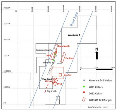 Figure 1 Drill Target areas at the Cascades Gold Project, Burkina Faso (CNW Group/DFR Gold Inc. (formerly Diamond Fields Resources Inc.))