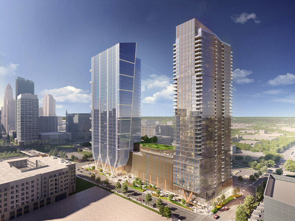 Located at a popular intersection in Charlotte’s South End Neighborhood, the development includes a 42-story multifamily tower with 409 units, a 35-story, 600,000-square-foot office building, nearly 30,000 square feet of retail, and 1,600 parking spaces.