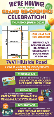 Natural Grocers of Amarillo is relocating on June 8, 2023. In addition to stellar discounts of up to 50% off their Always Affordable Prices, the new store will be offering giveaways, samples and sweepstakes!