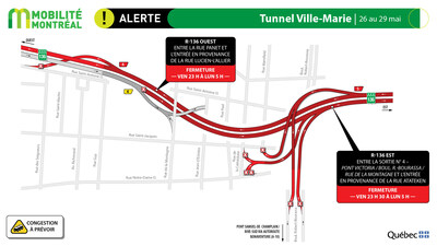 3. Tunnel Ville-Marie, 26 au 29 mai (Groupe CNW/Ministère des Transports et de la Mobilité durable)