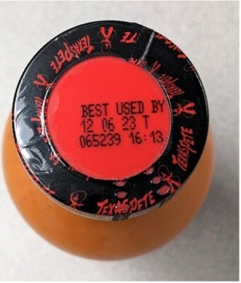 Image of example lot code for the recalled product.