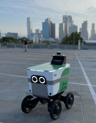 Serve Robotics robot with Uber Eats logo