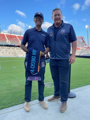 PenFed's Chief Marketing Officer and SVP Gaurav Bhatia and PenFed's Manager of Partnership Marketing AJ Oskuie attend San Diego Wave FC's Military Appreciation Night.