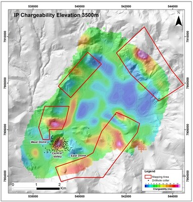 Figure 2 Geological mapping areas over IP chargeability anomalies (CNW Group/New Pacific Metals Corp.)