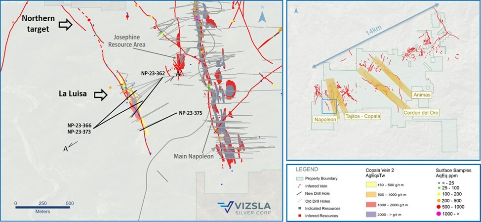 Figure 1: Plan map of recent drilling along the La Luisa vein. (CNW Group/Vizsla Silver Corp.)