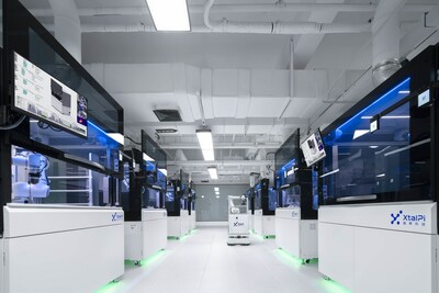 XtalPi's Autonomous Labs have scaled up to a fleet of several hundred workstations and AGVs in Shenzhen and Shanghai, with two new labs currently under construction, one in Shanghai and one in Cambridge, MA.