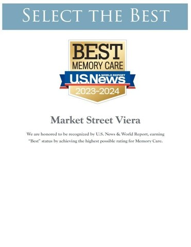 Watercrest Senior Living Group celebrates the second consecutive year of Market Street Memory Care Residence Viera being awarded 'Best Memory Care' community by U.S. News & World Report; both years under the leadership of Executive Director Kim Sviben.